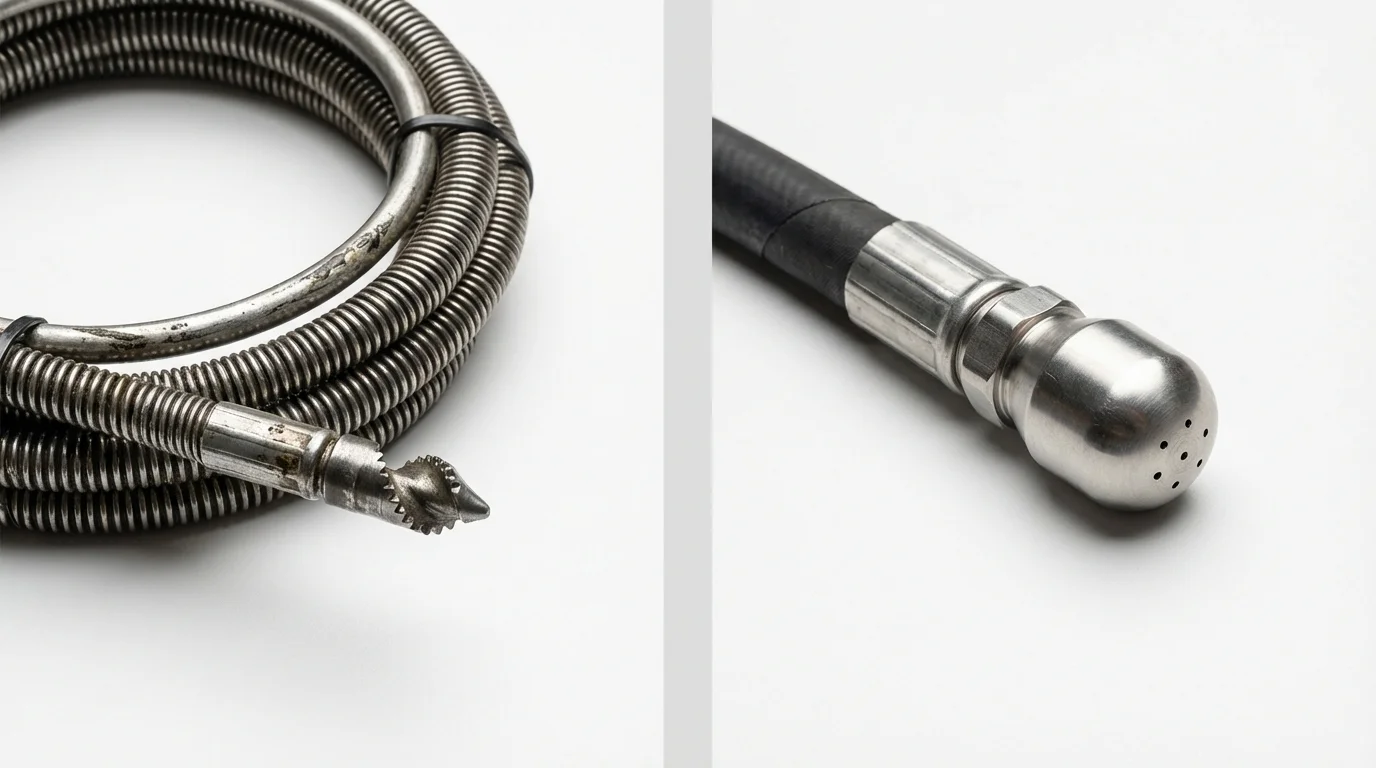 Drain snake cable and hydro jetting nozzle used for drain cleaning in Annapolis, MD