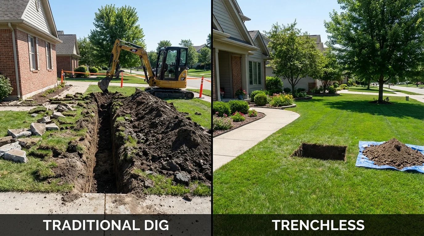 Trenchless sewer repair with minimal yard damage versus traditional excavation in Annapolis, MD
